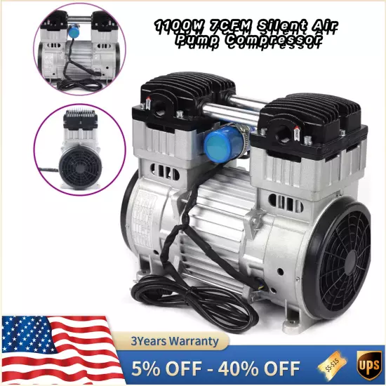 1100W 7CFM Silent Air Pump Compressor Head Small Air Mute Oilless Vacuum Pump