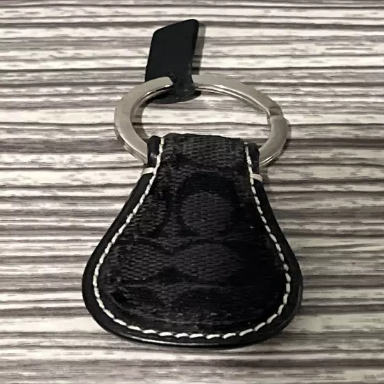 COACH Black Key Ring Fob Signature C Monogram Logo Canvas Jacquard Leather New