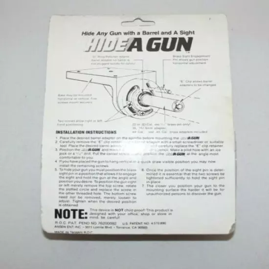 Vintage Ansen HideAGun Pistol Concealment Mount No.100