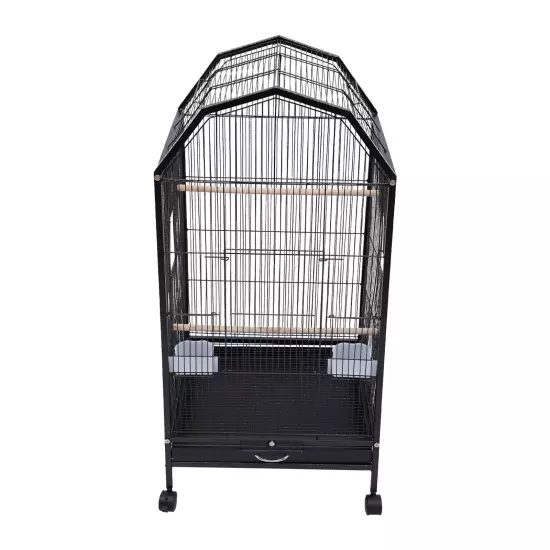 Black Iron Parakeet Bird Cage with Stand, Metal Panorama Pet Bird Flight Cages