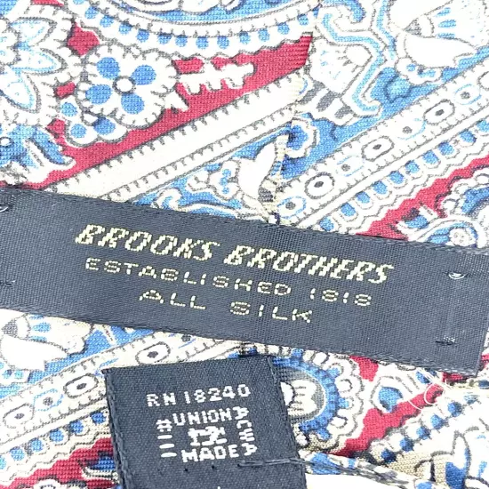 Vintage Brooks Brothers 1960s 70s Greige Red Teal Madder Paisley Stripe Silk Tie