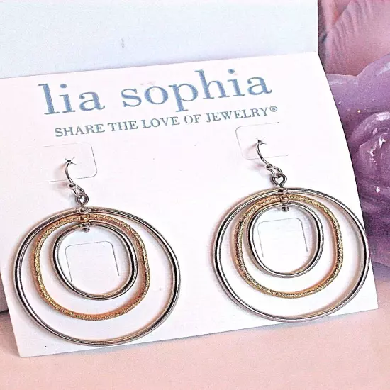 Beautiful Lia Sophia "EPIC" Dangle Hoop Earrings, NWT 