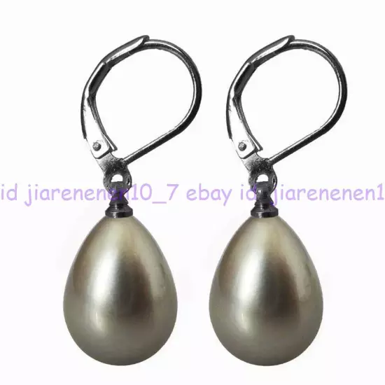 Pretty 12x16mm Real South Sea Shell Pearl Teardrop Leverback Dangle Earrings AAA