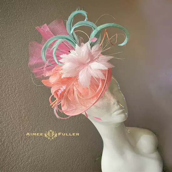 Kentucky Derby Fascinator Pink Satin Ivory White Rose Hat Royal Ascot Bridal Hat