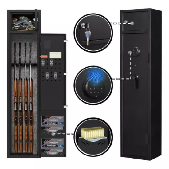 Heavy Duty Biometric Gun Safe 3-5 Rifle Pistol Ammunition Cabinet with Lockbox