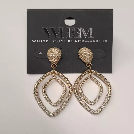 WHBM White House Black Market 2" Gold Dangle Drop Pave Crystal Earrings