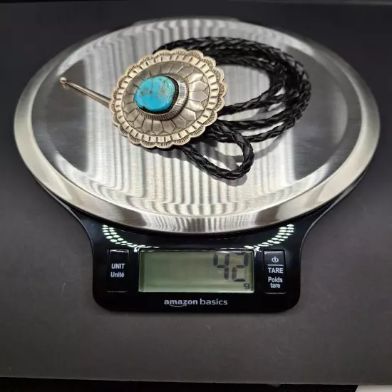 Gorgeous Turquoise & Sterling Silver Zuni Bolo Tie