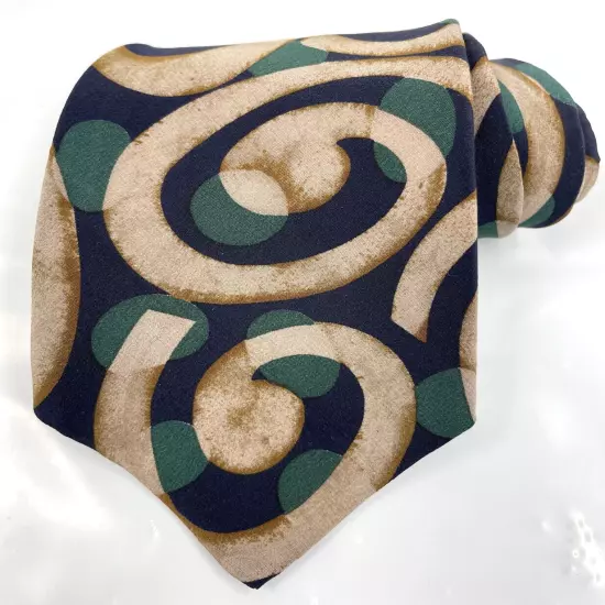 Guy Laroche Paris Abstract Swirl Green Blue Beige Necktie Silk Tie 3.5" x 56"