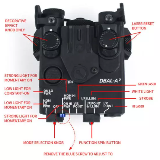 WADSN DBAL-A2 Green IR Aiming Laser with white Hunting Strobe Light Black