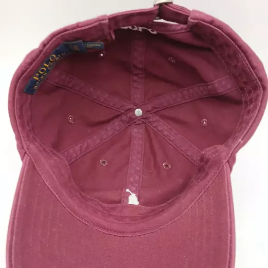 Polo Ralph Lauren Hat Cap Strap Back Burgundy Red White Pony Logo and Script