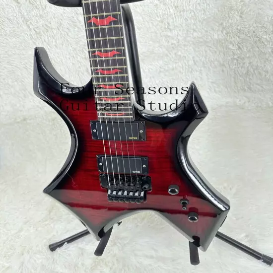 Custom Black Solid Red Flame Maple Top Electric Guitar Floyd Rose Black Part