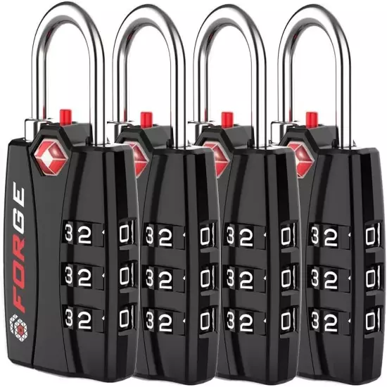 TSA Approved Luggage Locks 4 Pack Black, Travel Lock with Zinc Alloy Body,