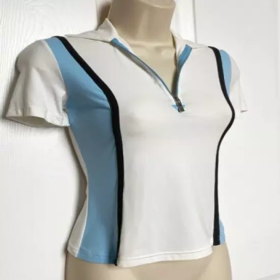 NWT $160 Walter Genuin Women's Polo Tennis Golf Shirt White & Blue Size Small 