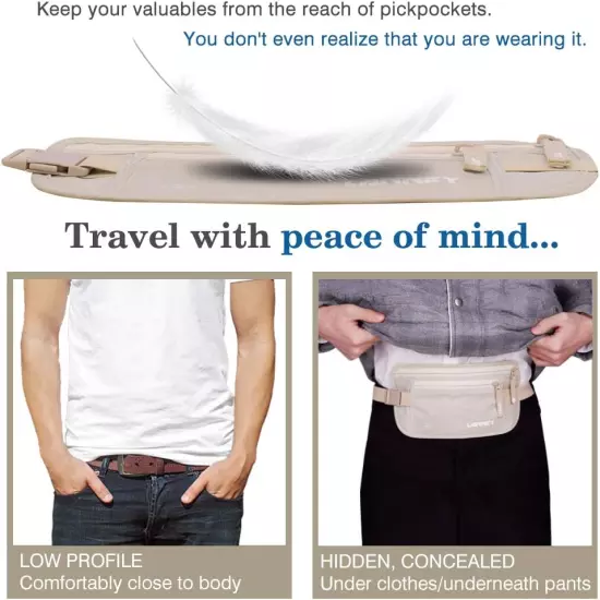 Travel Money Belt for Men Women RFID Blocking Concealed WaisColor: Beige