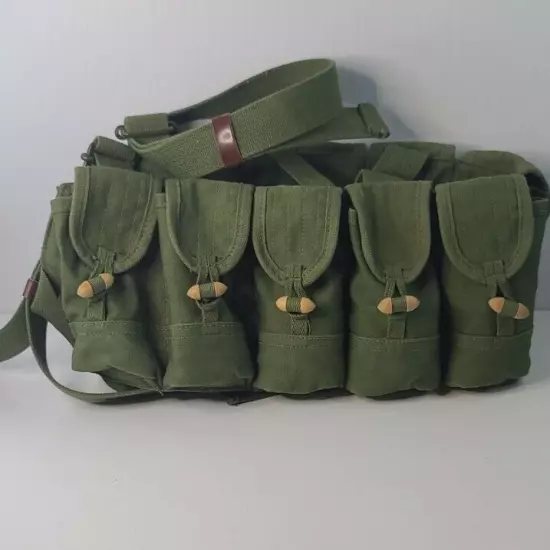 Vintage Ammo Ammunition 10 Pouch Pocket Military Army Green Canvas Vest Belt