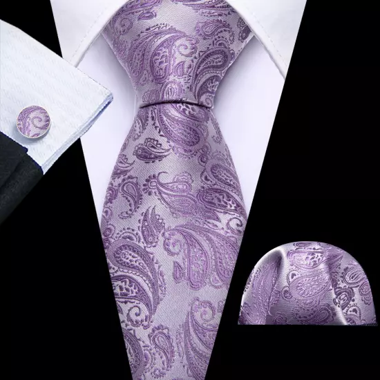 USA Mens Tie Striped Paisley Solid Paisley Necktie Hanky Cufflink Set Wedding