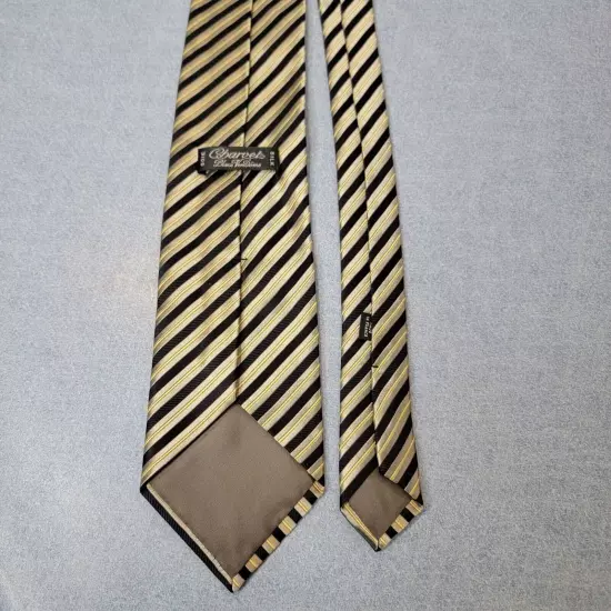 Charvet Made In France Tie Black Gold Yellow Striped Luxury Silk Designer