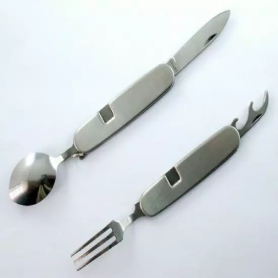 4 Function Stainless Steel Hobo Pocket Knife Camp Tool Spoon Fork FAST SHIPPING!