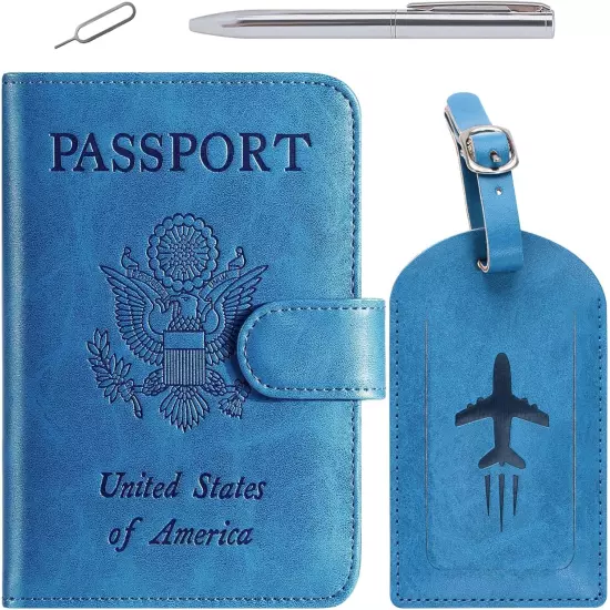 Passport Holder with Luggage Tag Cover Wallet RFID Blocking Leather Case Travel 