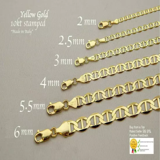 10k Solid Yellow Gold Mariner Link Chain 2mm-6mm Men's Women Necklace 7"- 26"