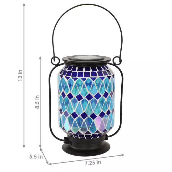 Cool Blue Mosaic Glass Outdoor Solar LED Lantern - 8 in by Sunnydaze