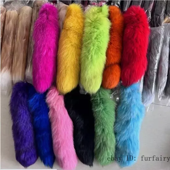 2/5/10 wholesale Dyed Color Real Blue Fox Tail Fur Keyring Pendant Cosplay Toy