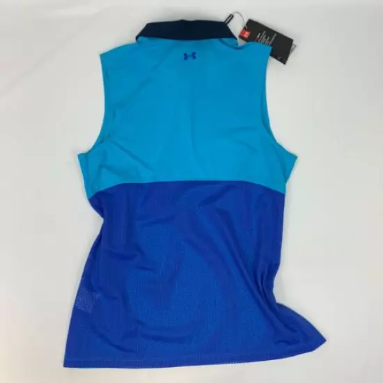 Under Armour Womens Iso-Chill Mesh S/L Polo Sleeveless Blue Medium Collar Shirt 