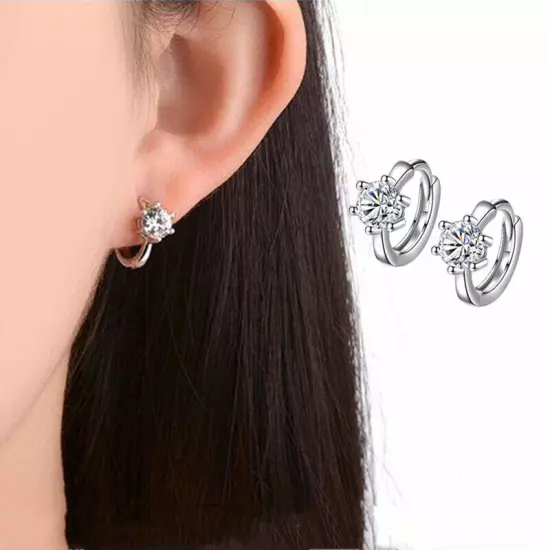 925 Silver Crystal Huggie Earrings For Womens Jewelry Accessories Wedding Bridal