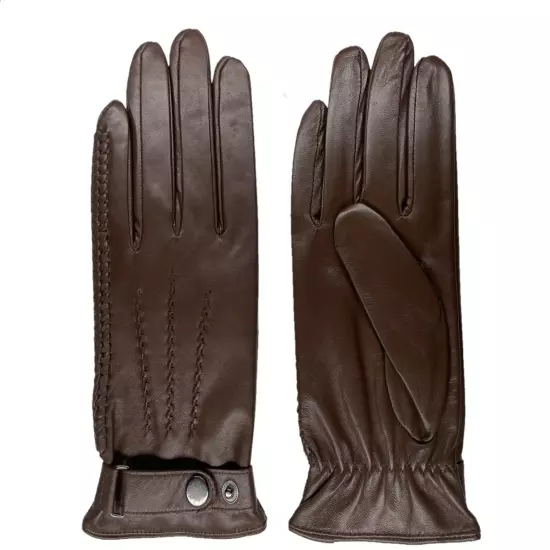 Men's GENUINE SHEEPSKIN soft leather Braided winter gloves w/ Cashmere lining 