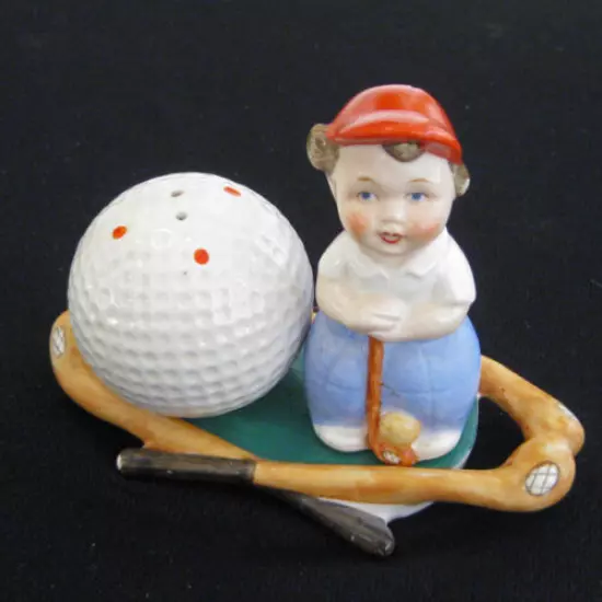 Vintage Porcelain Golf Boy with Orange Cap, Salt Pepper Shakers, Germany,1940's