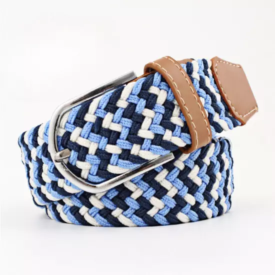 Mens Ladies Belts Canvas Webbing Braided Leather U Buckle Elastic Woven Stretch