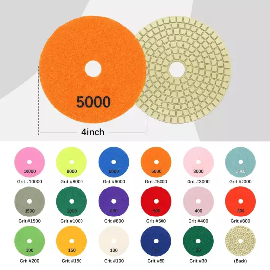 21Pack Diamond Polishing Pads 4 inch wet dry Grits 30#-10000# and Backer Pads...