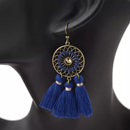 Fashion Women Bohemian Earrings Long Tassel Fringe Drop Dangle Ear Stud Jewelry