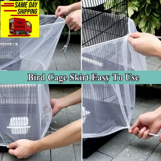 ASOCEA Bird Cage Seed Cather,Universal Adjustable Birdcage Cover Skirt Nylon Mes