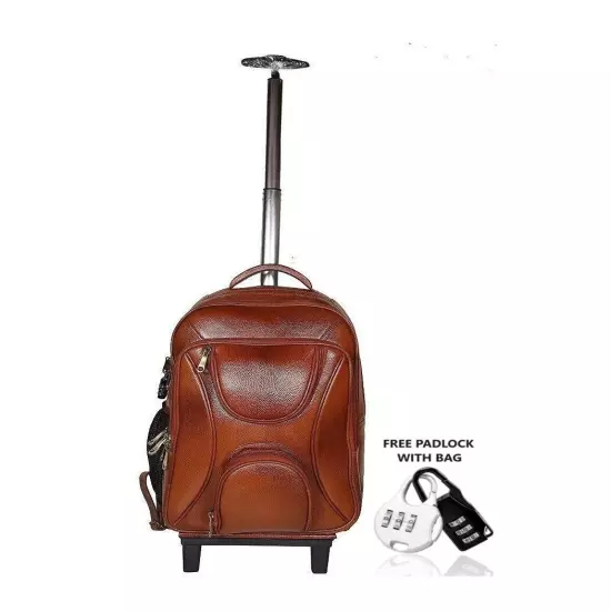 TOP GRAIN REAL LEATHER BACKPACK TROLLEY TRAVEL ROLLER CASE CABIN CHECKIN BACKPAC