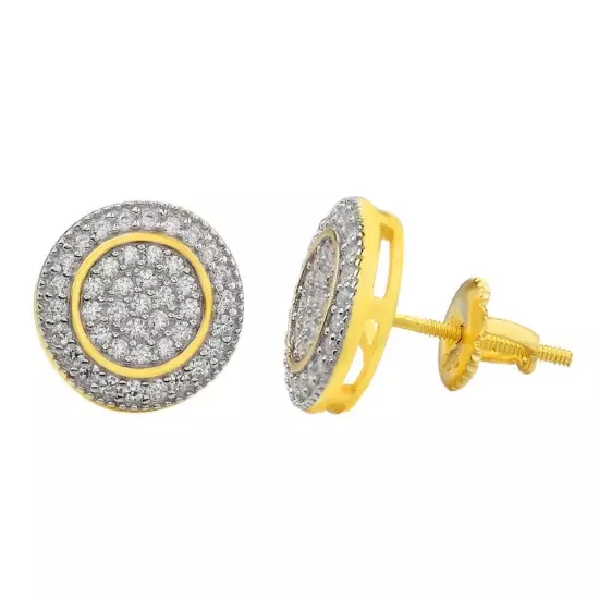 Simulated Diamonds Men's Big Studs Earrings Solid 14k Gold Plated 925 Silver