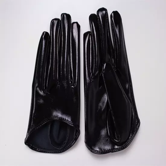 LATEX GLOVES Shine Leather Faux Patent Vegan PU 8" 21cm Short Basic Shine Black