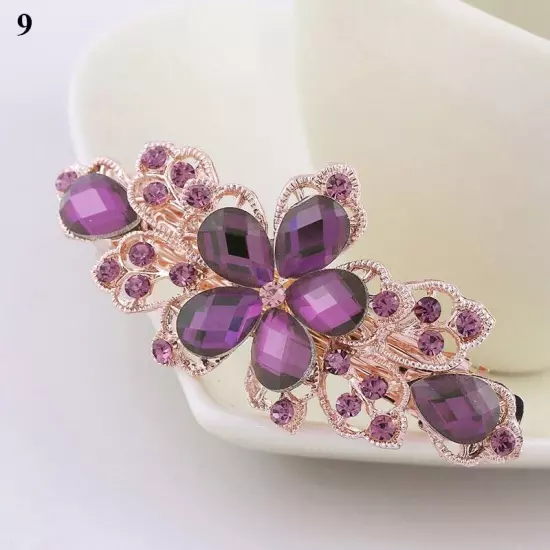 Women's Crystal Rhinestone Flower Hair Barrette Clips Grips Hairpin Jewelry