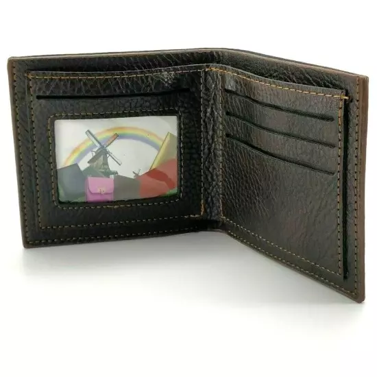 Men Leather Bi-Fold Wallet Brown Textured