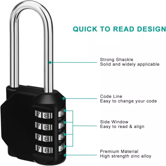 Padlock 2 Pack, 2.2 Inch Long Shackle Combination Lock, 4 Digit Outdoor Waterpro