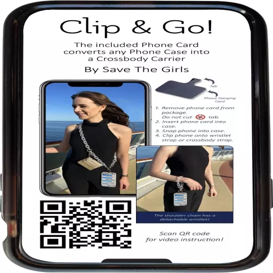 NEW SAVE THE GIRLS BLACK ICE CHAIN POUCH CROSS BODY CLIP & GO CELL PHONE WALLET