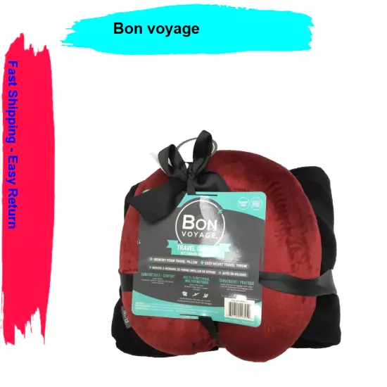 Bon Voyage Memory Foam Travel Pillow & Blanket Set Soft Plush Velvet -Gift set