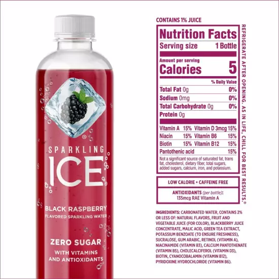 Sparkling ICE Black Raspberry Water Zero Sugar Vitamins Antioxidants 12 Pack