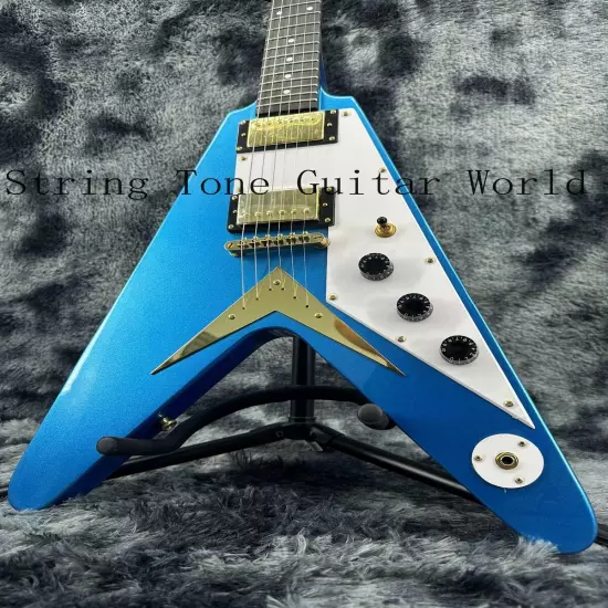 New Blue New Custom Specia Shape Electric Guitar White Pickguard 2H Pickups