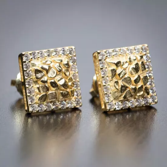 1.50 Ct Lab Created Diamond Men's Nugget Stud Earrings 14K Yellow Gold Plated