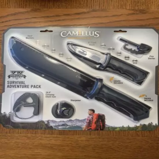 CAMILLUS SURVIVAL ADVENTURE PACK 2 KNIFES, BLADE SHARPENER, FIRE STARTER SS WELL