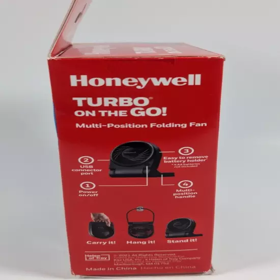 Honeywell Turbo on the Go! Portable Folding Fan Black HTD090B Carry, Hang, Stand