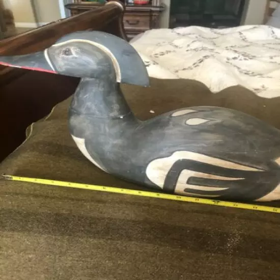  20TH CENTURY AMERICAN FOLK ART ANTIQUE HAND CARVED & PAINTED WOOD DRAKE DUCK 