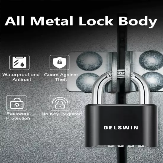 4-Digit Combination Lock Outdoor Padlock - Heavy Duty Locker Lock with Harden...