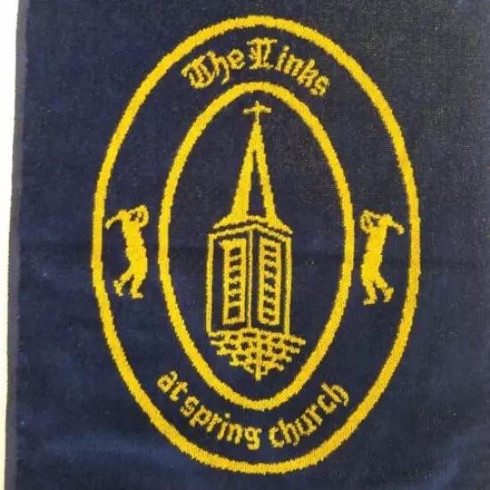 Golf Towel THE LINKS AT SPRING CHURCH Large 16 x 39 Navy And Gold With Clip